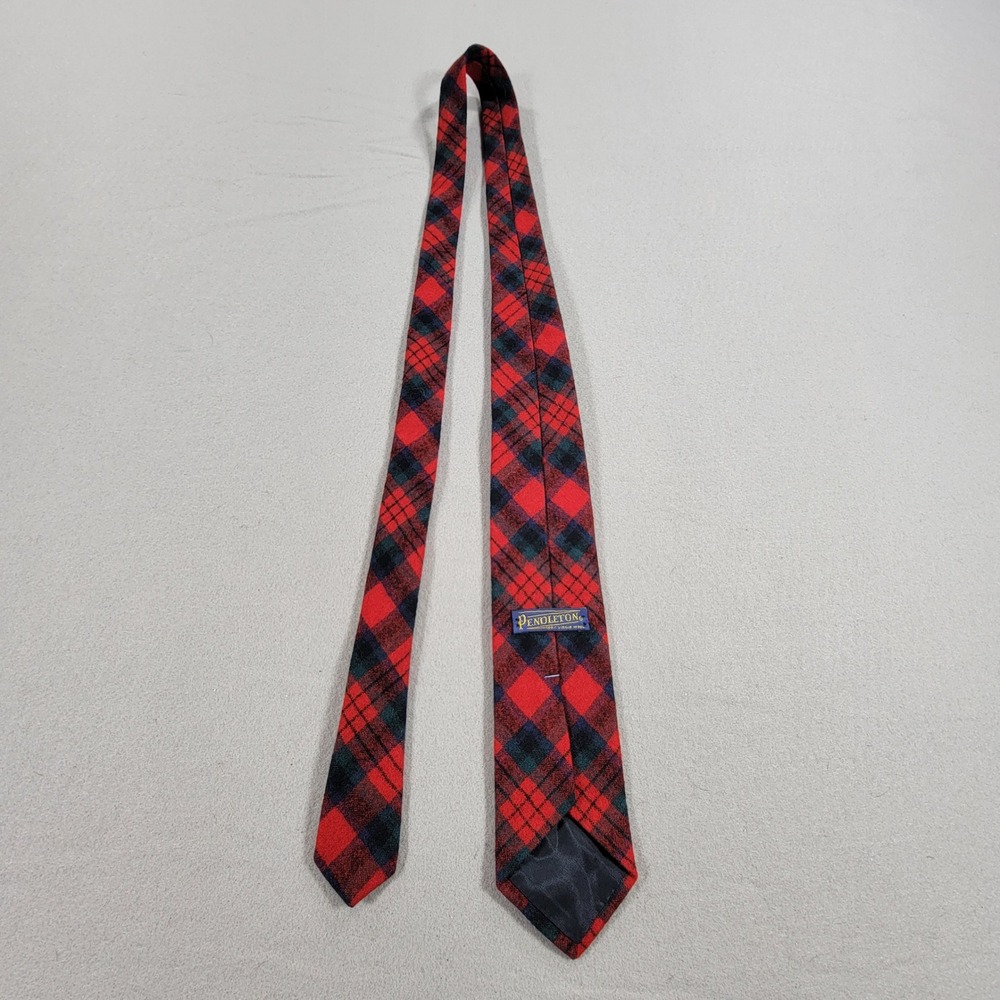 Vintage Pendleton Necktie Tartan Plaid 100% Virgin Wool Red Green Navy Men's Tie - Picture 6 of 8